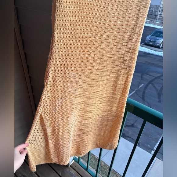 🆕 🌼 Rachel Zoe Yellow Crochet Knit Midi Skirt Lined Size M Casual Vacation Chic - Picture 5 of 13